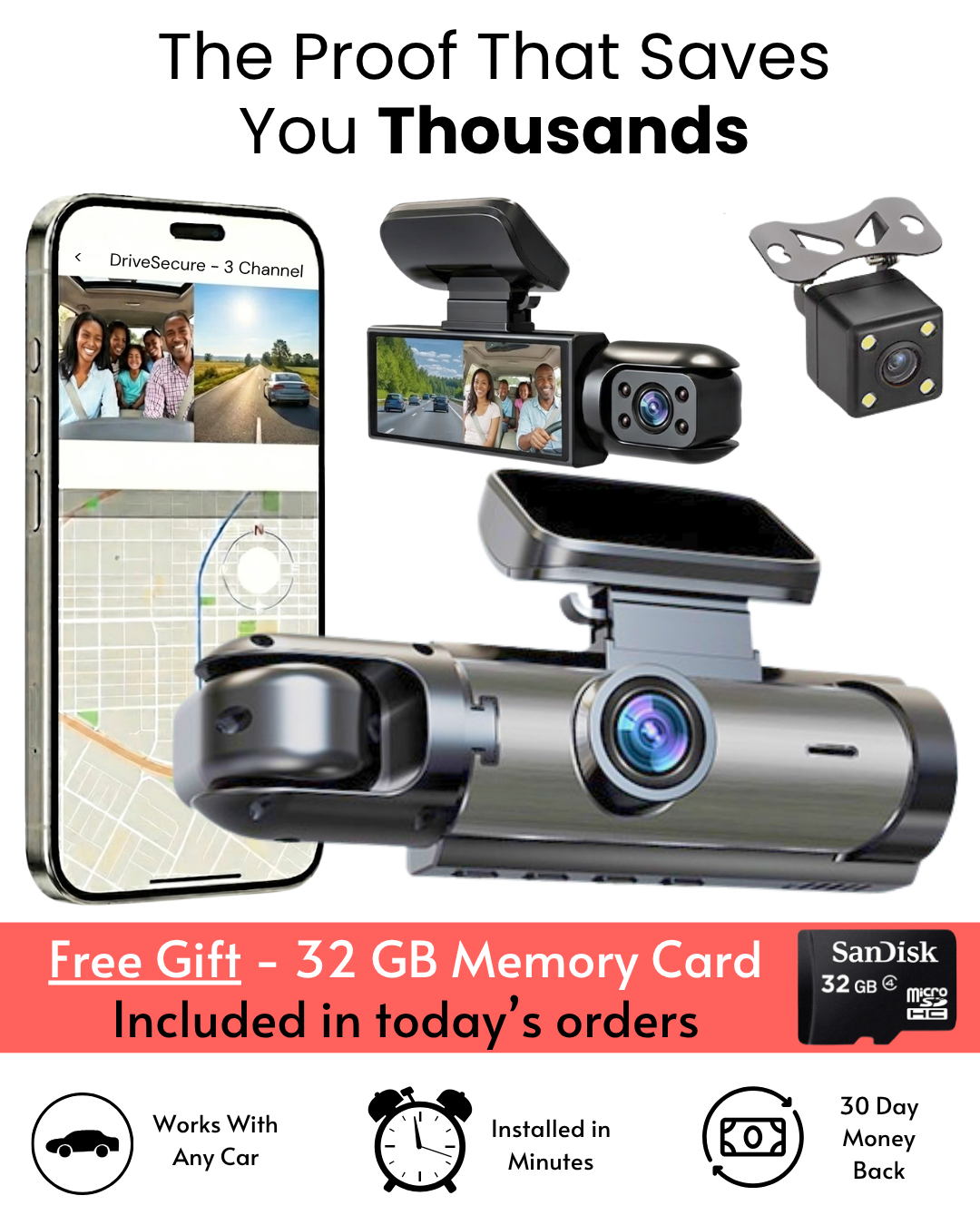 DriveSecure 3 Channel Dash Cam